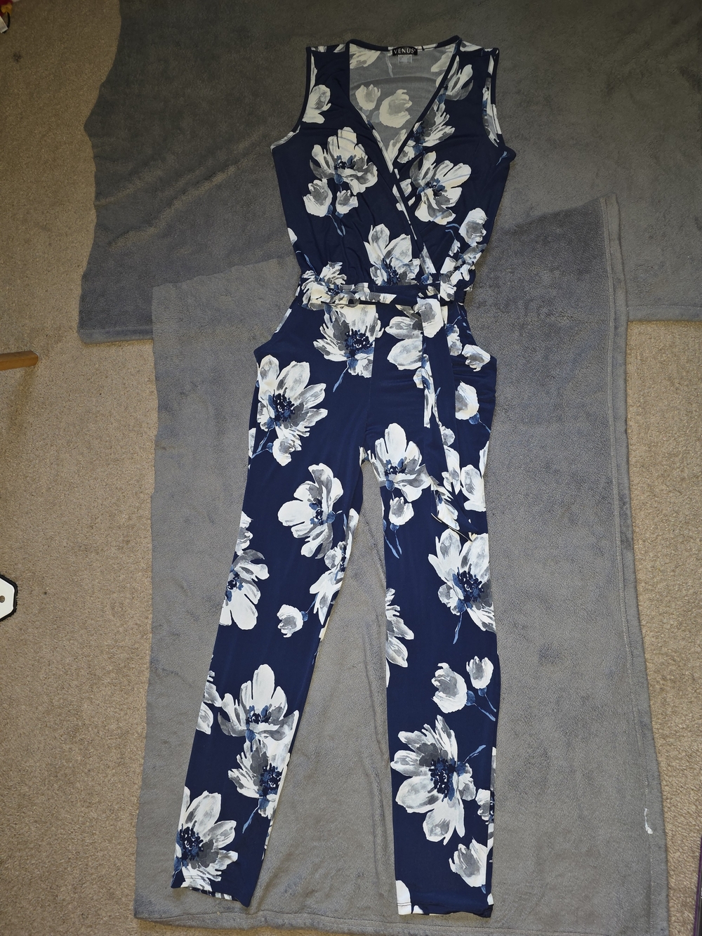 VENUS Navy Floral Jumpsuit NWOT